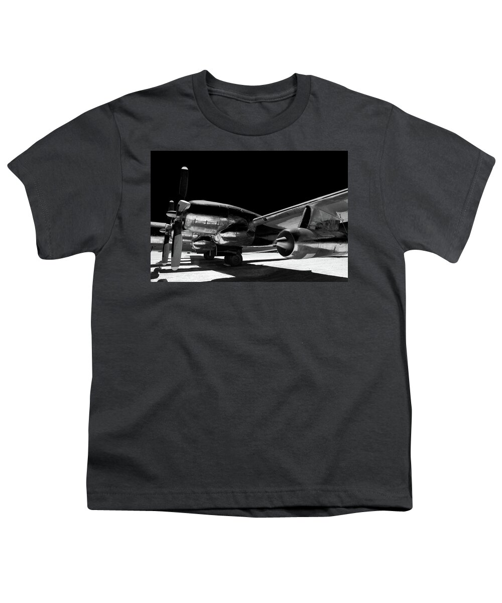 Plane Youth T-Shirt featuring the photograph Helper Jet bw #85 by Raymond Magnani