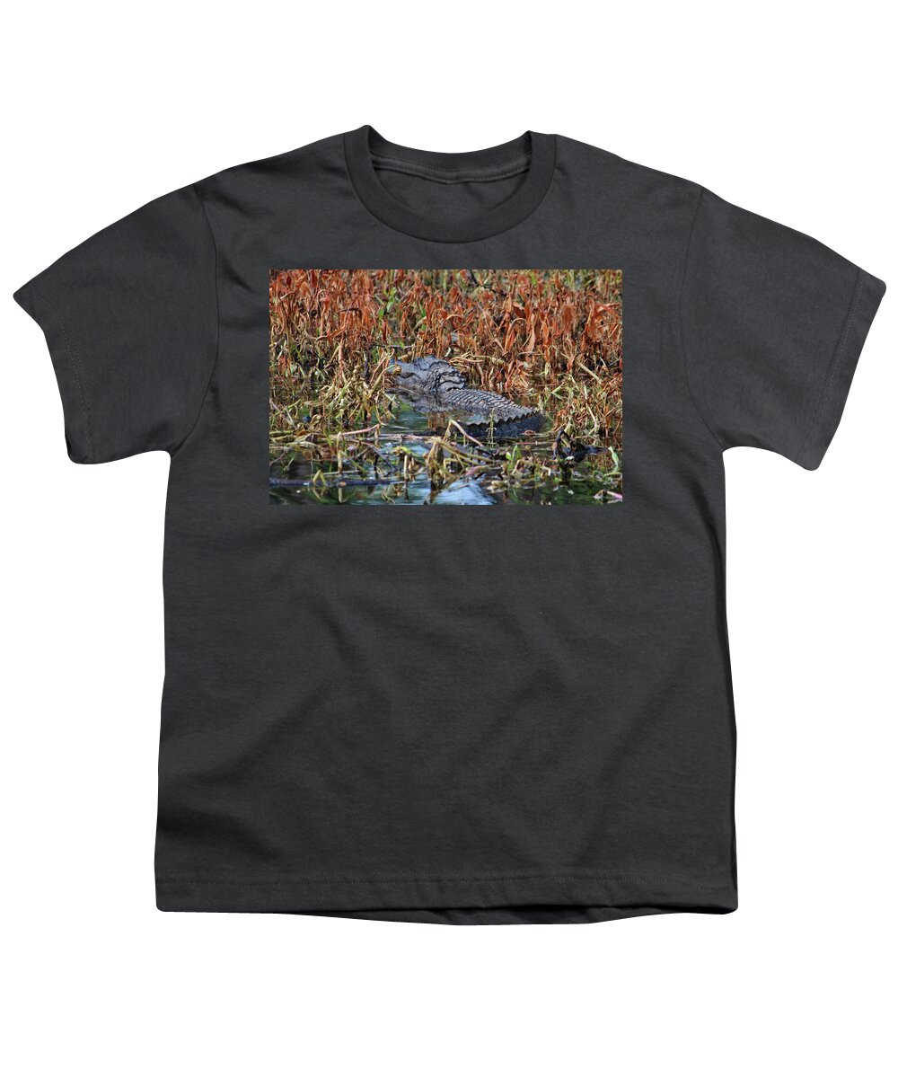 American Alligator Youth T-Shirt featuring the photograph Hiding Spot For Alligator by Cynthia Guinn