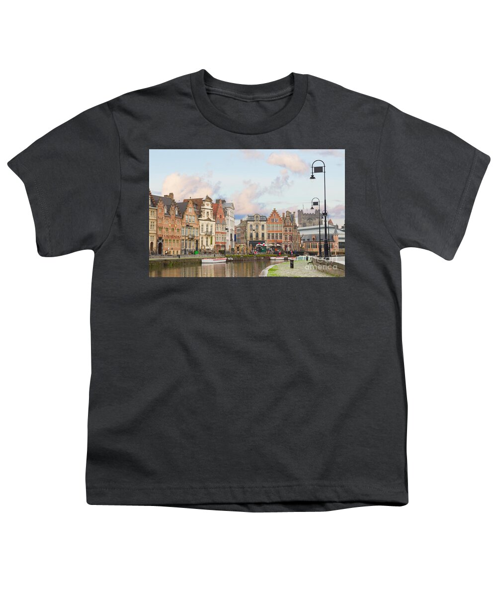 Belgium Youth T-Shirt featuring the photograph historical Graslei harbor , Ghent by Anastasy Yarmolovich