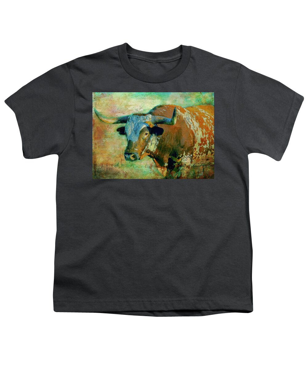 Texas Longhorns Youth T-Shirt featuring the digital art Hook 'Em 1 by Colleen Taylor