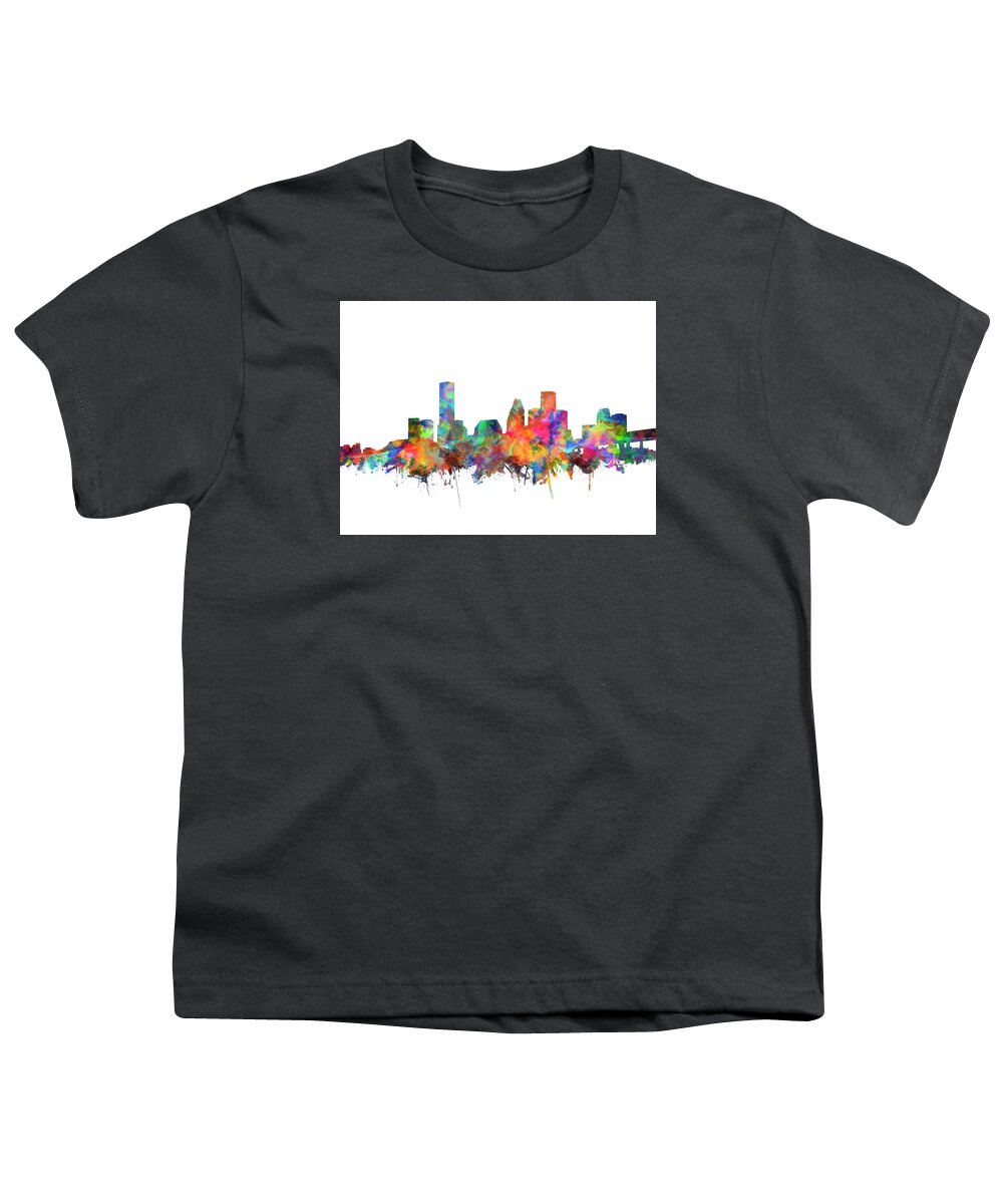 Houston Youth T-Shirt featuring the painting Houston Skyline Watercolor 6 by Bekim M