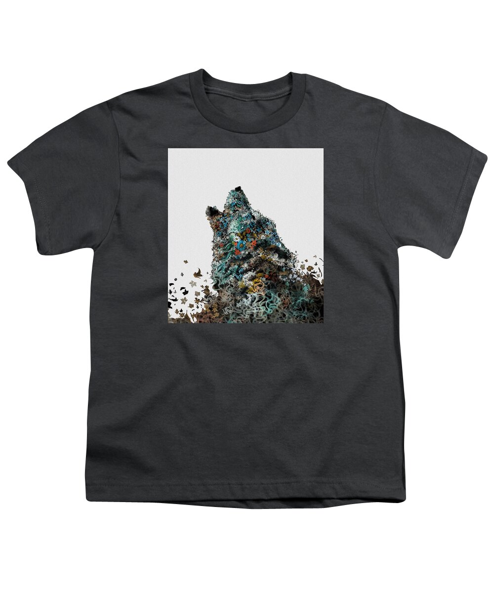 Wolf Youth T-Shirt featuring the painting Howling Wolf Floral 4 by Bekim M
