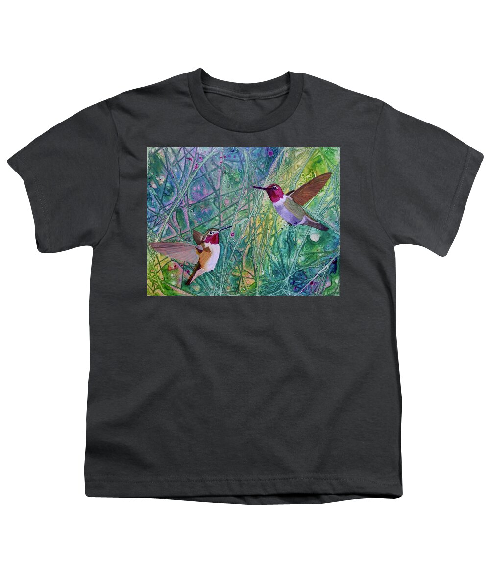 Hummingbird Youth T-Shirt featuring the painting Hummingbird Pair by Nancy Jolley