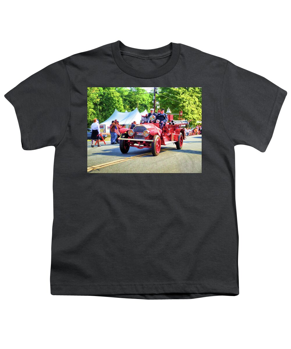 Hunter Fire Dept. Youth T-Shirt featuring the painting Hunter Fire Dept. 2 by Jeelan Clark