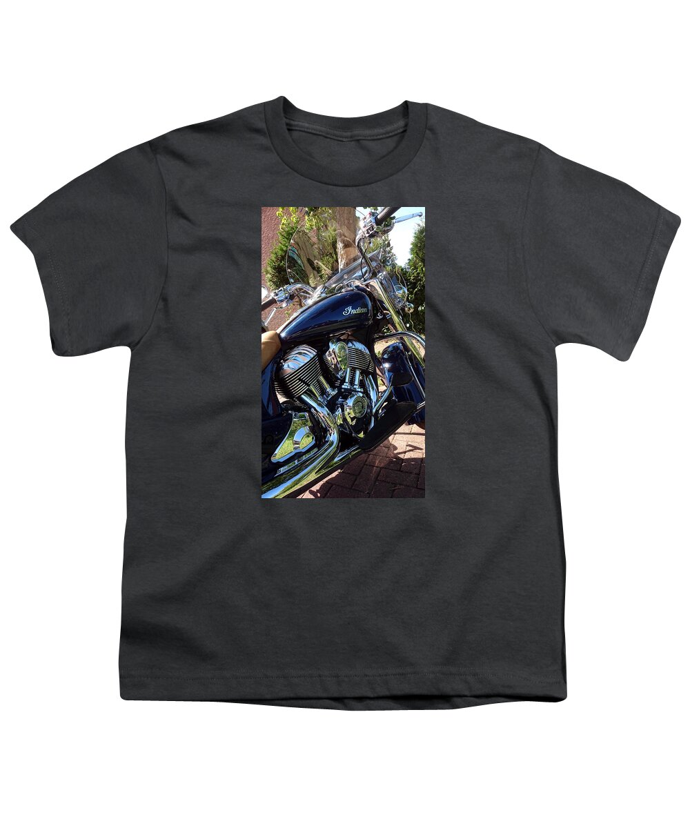 #photograpy #indian #adventure #sony # Sonyxperiaz2 #jacquelineschreiber #focus #motorcycle #offroad #style #moto #xperia #photo #polarisindianchiefvintage Youth T-Shirt featuring the photograph Indian -1 by Jacqueline Schreiber