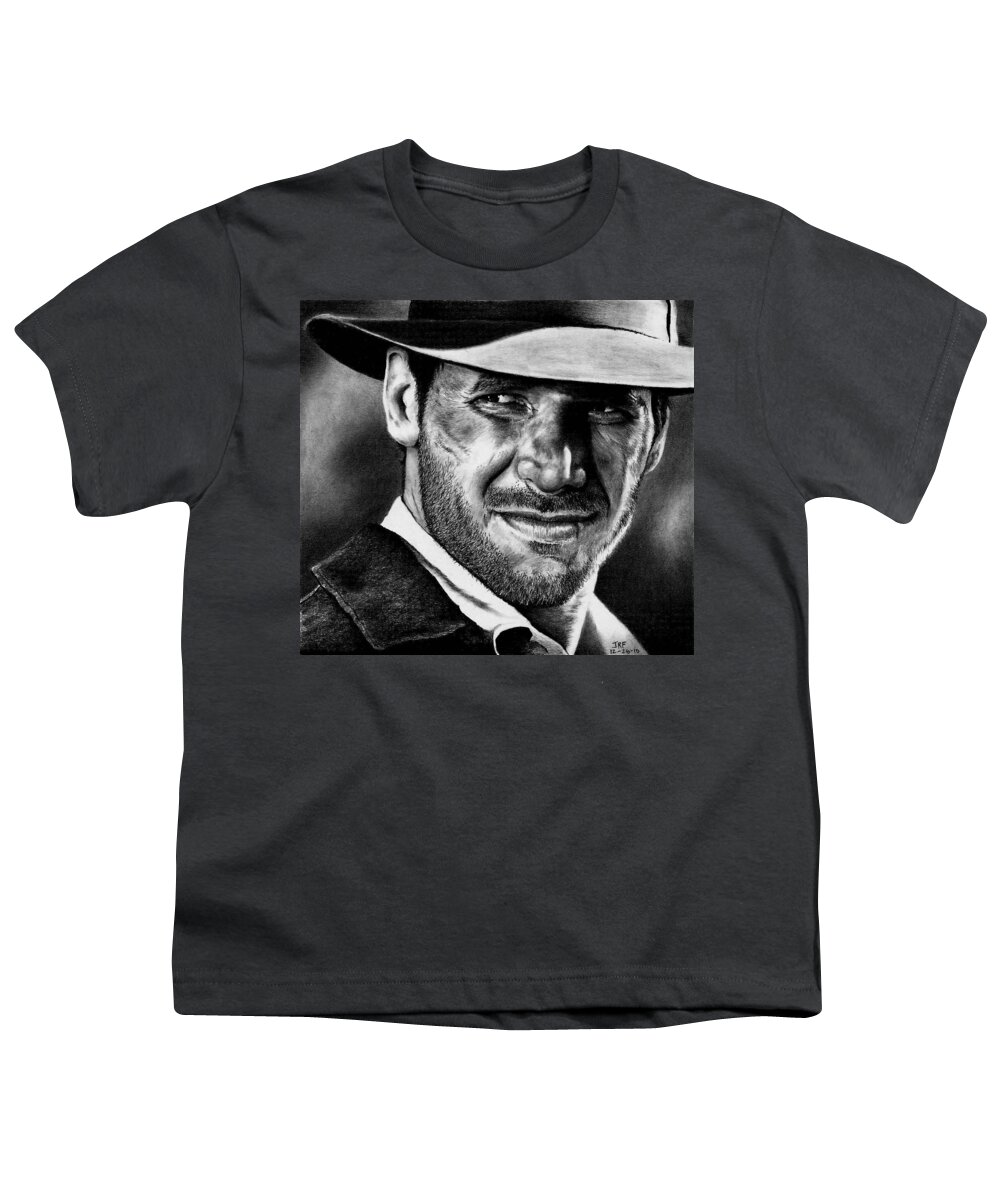 Indiana Jones Youth T-Shirt featuring the drawing Indiana Jones by Rick Fortson