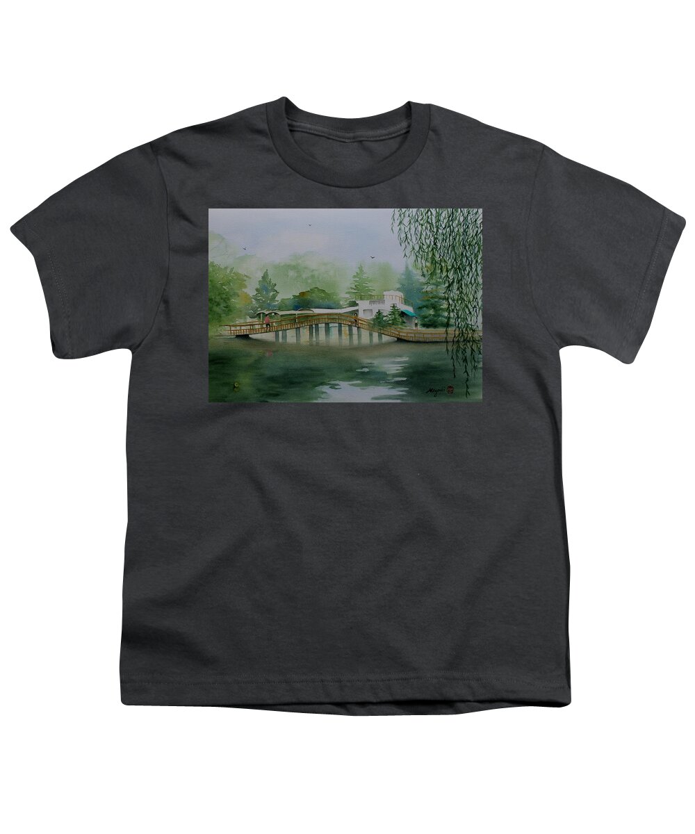 Japan Youth T-Shirt featuring the painting Inokashira Bridge in Summer by Kelly Miyuki Kimura