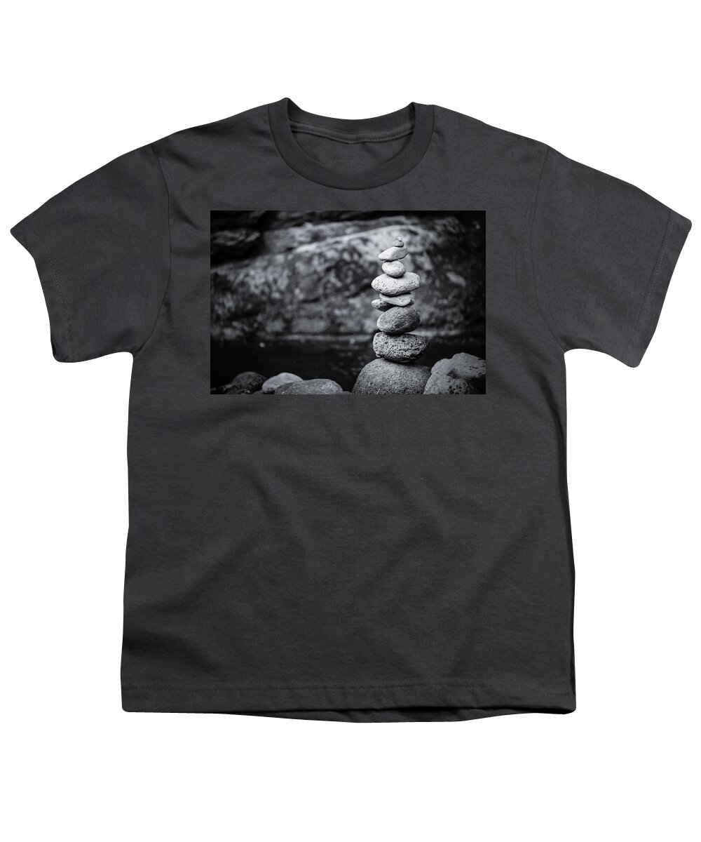 Inuksuk Youth T-Shirt featuring the photograph Cairn - Black and White 1 by The Flying Photographer