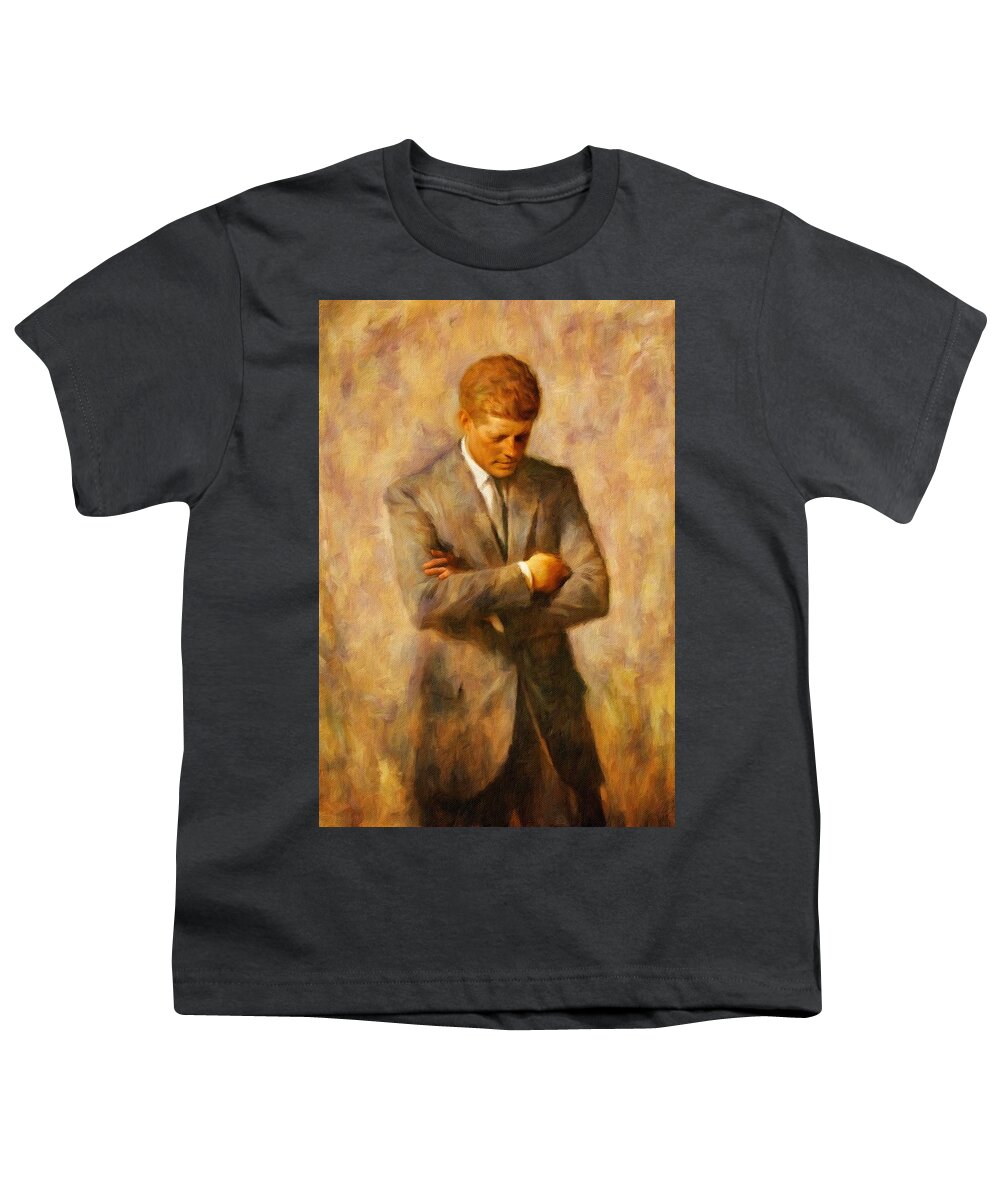 American President Youth T-Shirt featuring the painting John Fitzgerald Kennedy by Vincent Monozlay