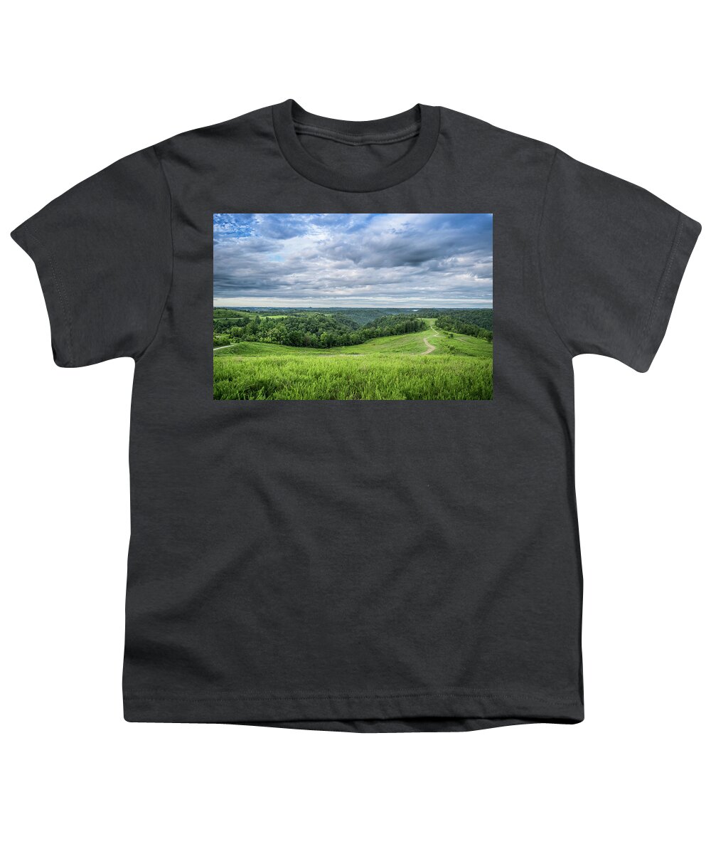 Landscape Youth T-Shirt featuring the photograph Kentucky Hills and Clouds by Lester Plank