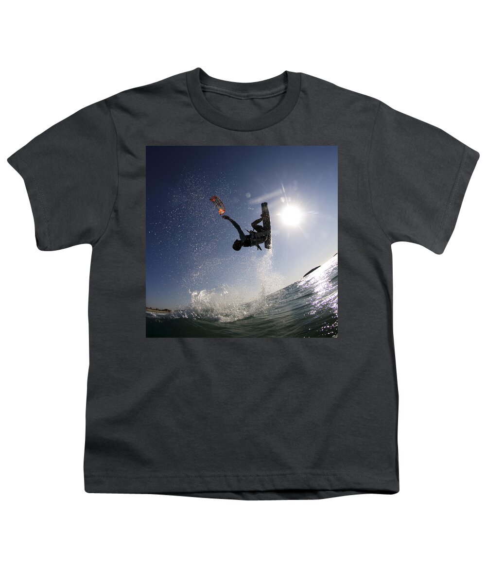 Motion Youth T-Shirt featuring the photograph Kitesurfing in the Mediterranean Sea by Hagai Nativ