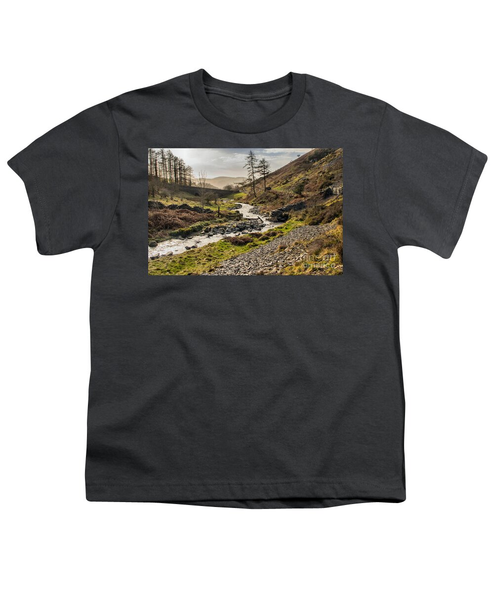 Stream - Mountains - Sky - Trees - Bridge Youth T-Shirt featuring the photograph Lakeland Stream by Chris Horsnell