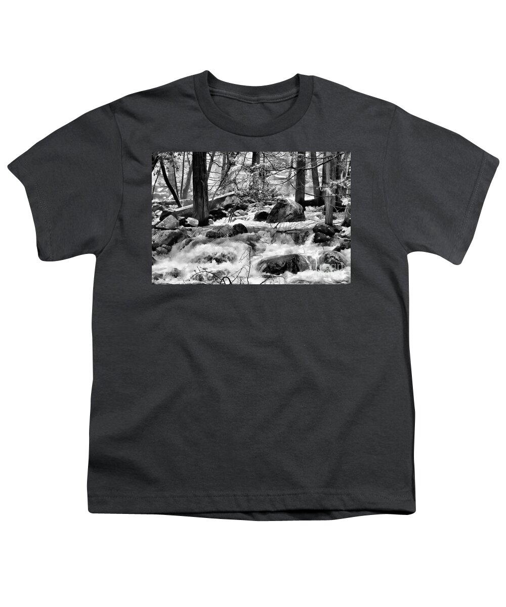 Yosemite Youth T-Shirt featuring the photograph Landscape Water BW Yosemite by Chuck Kuhn