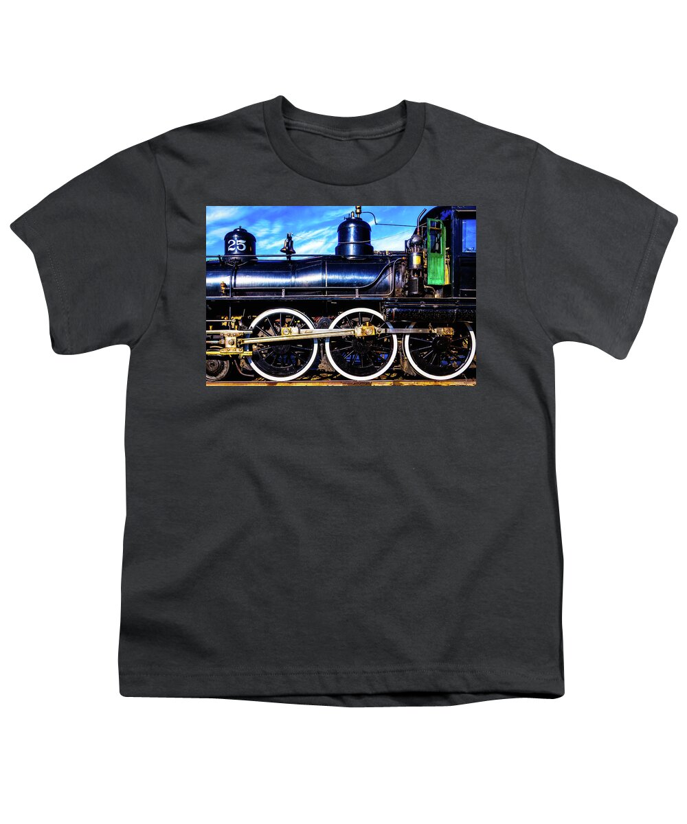 Virgina & Truckee Youth T-Shirt featuring the photograph Large Train Wheels by Garry Gay