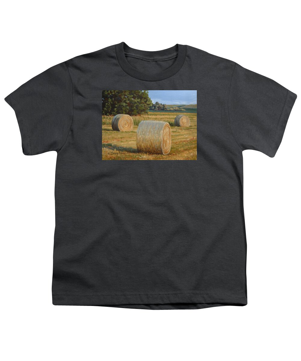 Landscape Youth T-Shirt featuring the painting Late Afternoon Bales - Plein Air by Bruce Morrison