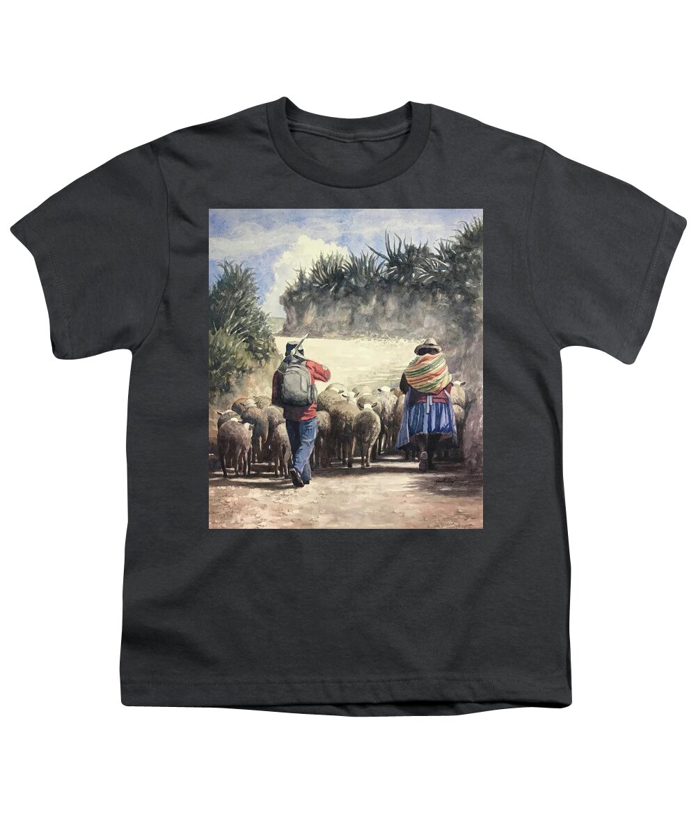 Peru Youth T-Shirt featuring the painting Life in Peru by Janet King