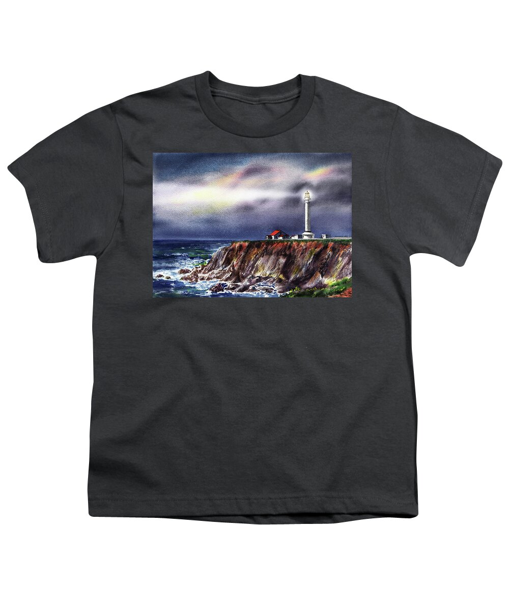 Lighthouse Point Arena At Night Youth T-Shirt featuring the painting Lighthouse Point Arena At Night by Irina Sztukowski