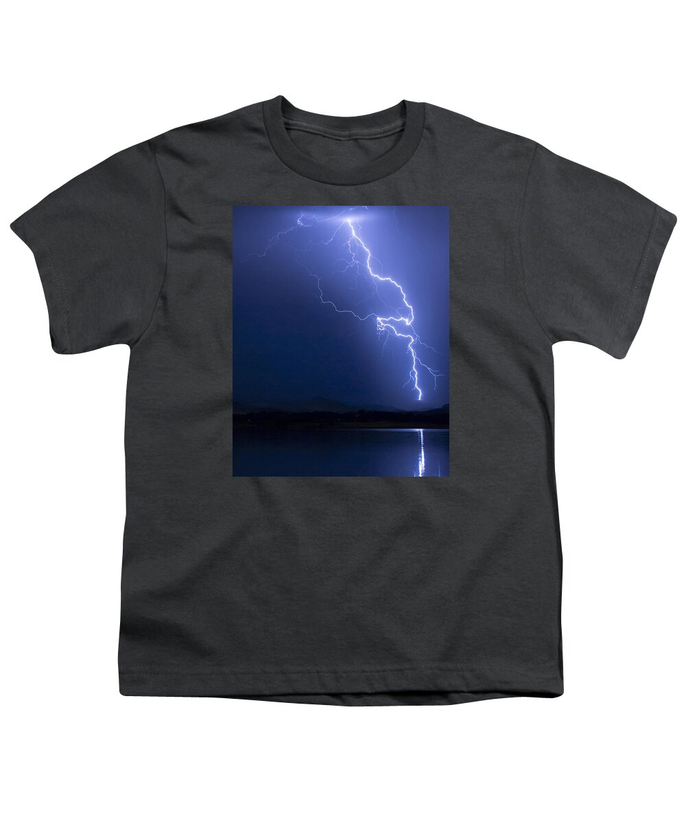 Lightning Youth T-Shirt featuring the photograph Lightning Strike in the Blue Night by James BO Insogna
