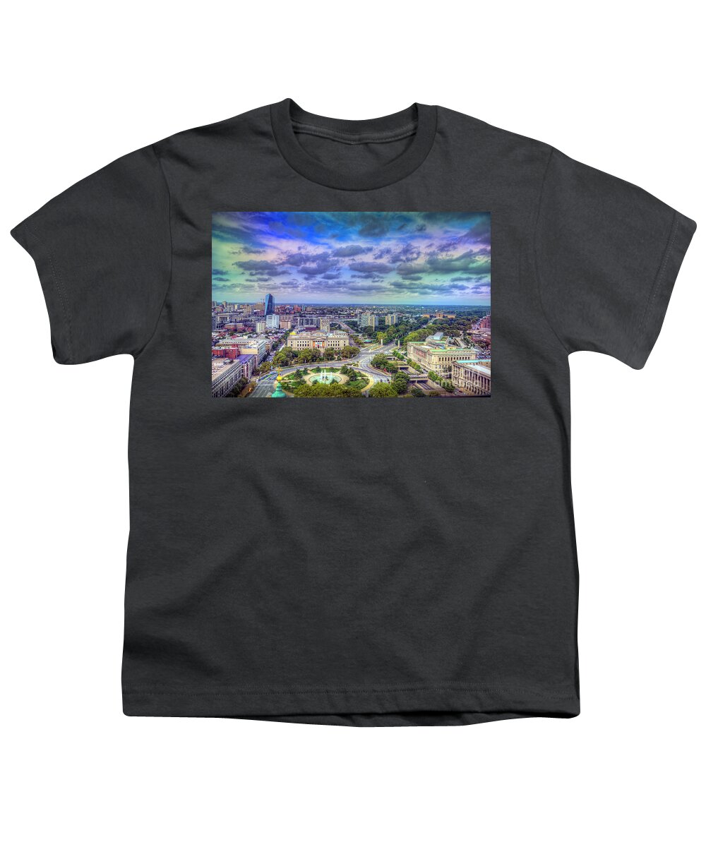 Penn Center Youth T-Shirt featuring the photograph Logan Circle to the Museum Beautiful Panorama by David Zanzinger