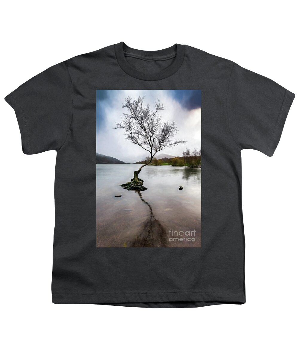 Llanberis Youth T-Shirt featuring the photograph Lone Tree Llanberis Lake by Adrian Evans