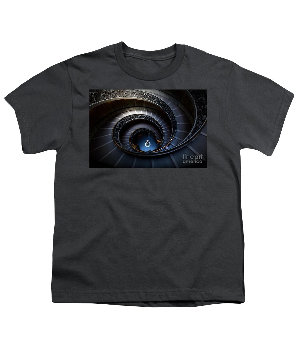 Stairs Youth T-Shirt featuring the photograph Long spiral, winding stairs by Michal Bednarek