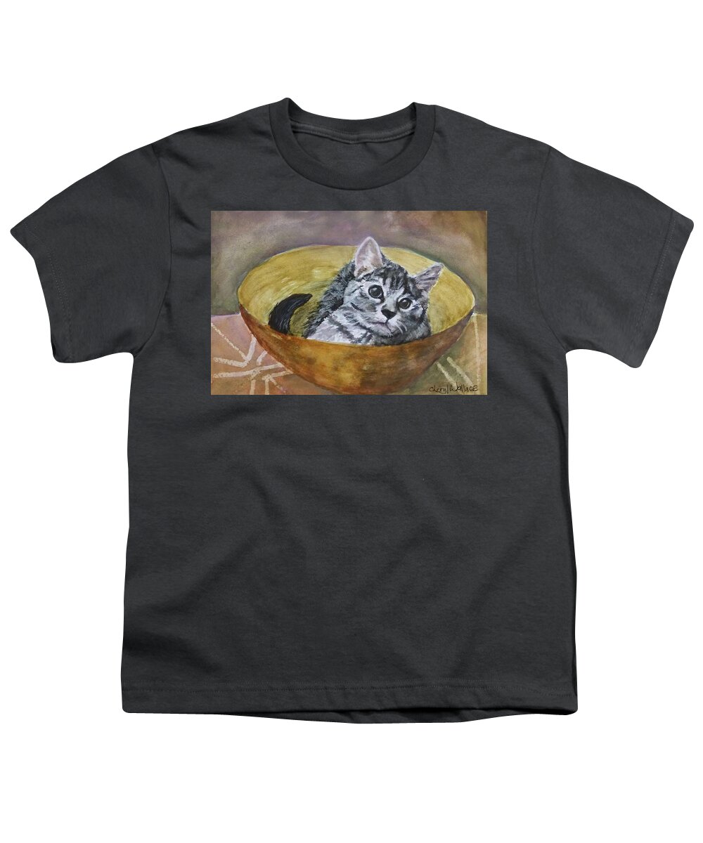 Kitten Youth T-Shirt featuring the painting Loving Lorelai by Cheryl Wallace