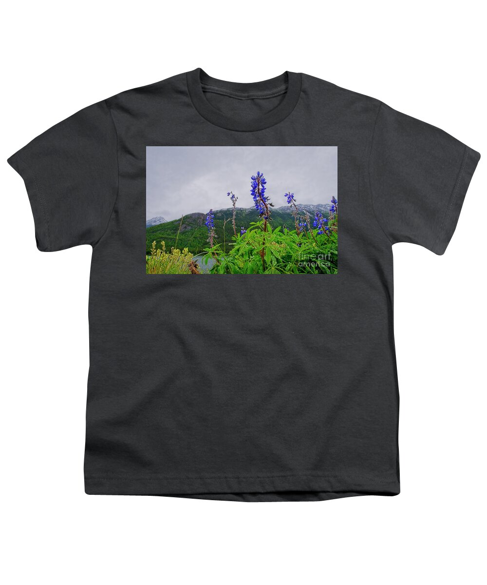 Lupines Youth T-Shirt featuring the photograph Lupine and Mountains by David Arment