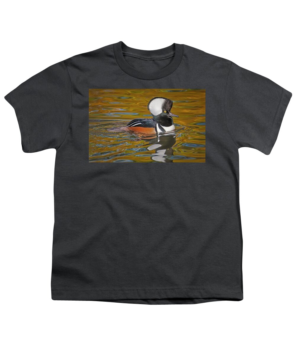 Hooded Merganaser Youth T-Shirt featuring the photograph Male Hooded Merganser Duck by Susan Candelario