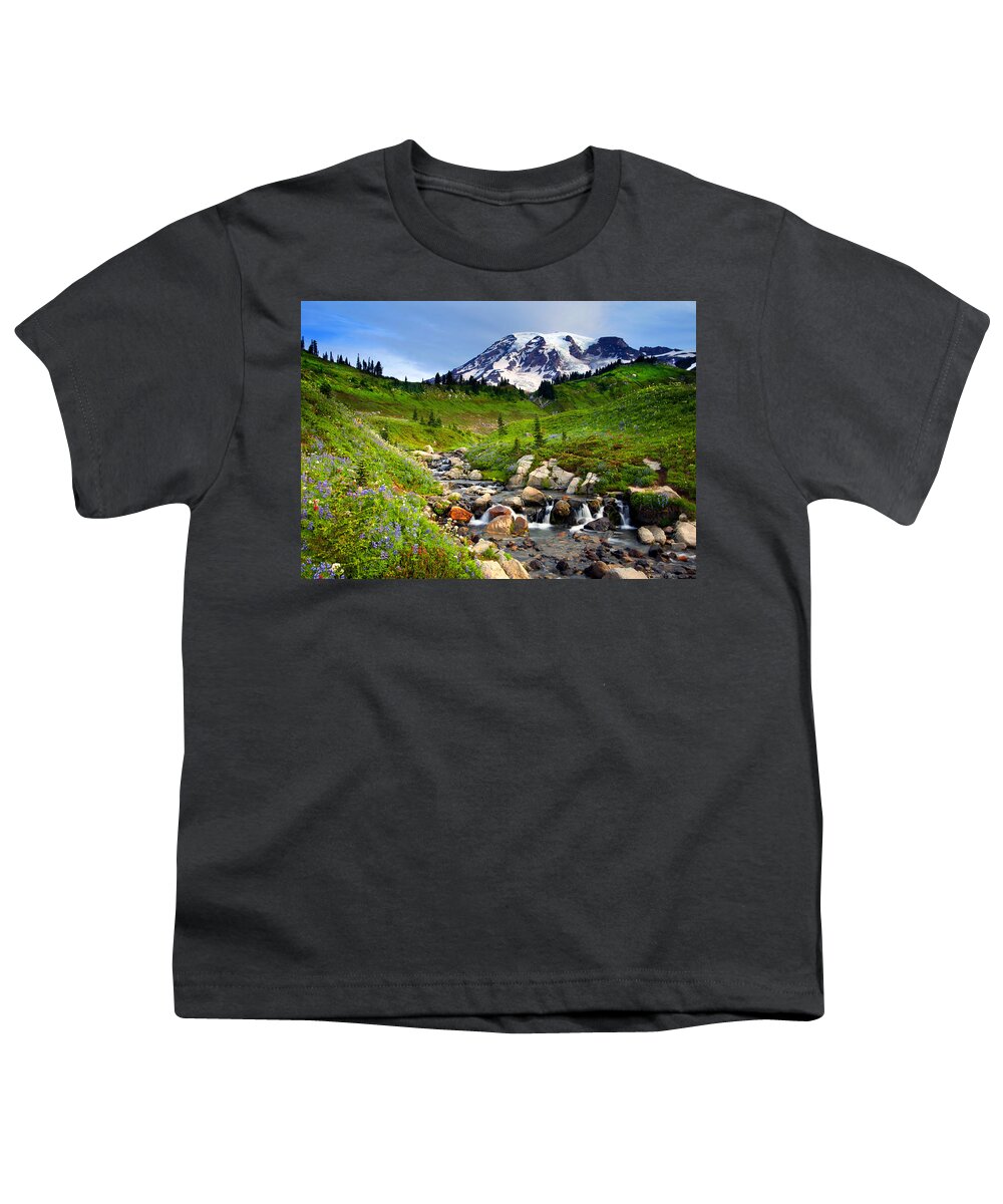 Mt. Rainier Youth T-Shirt featuring the photograph Edith Creek Wildflowers by Michael Dawson