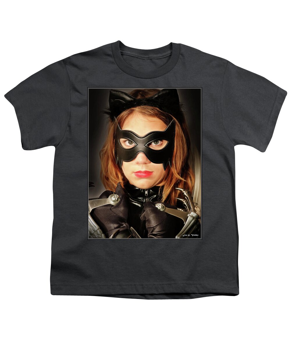 Cat Woman Youth T-Shirt featuring the photograph Mask of A Cat Woman by Jon Volden