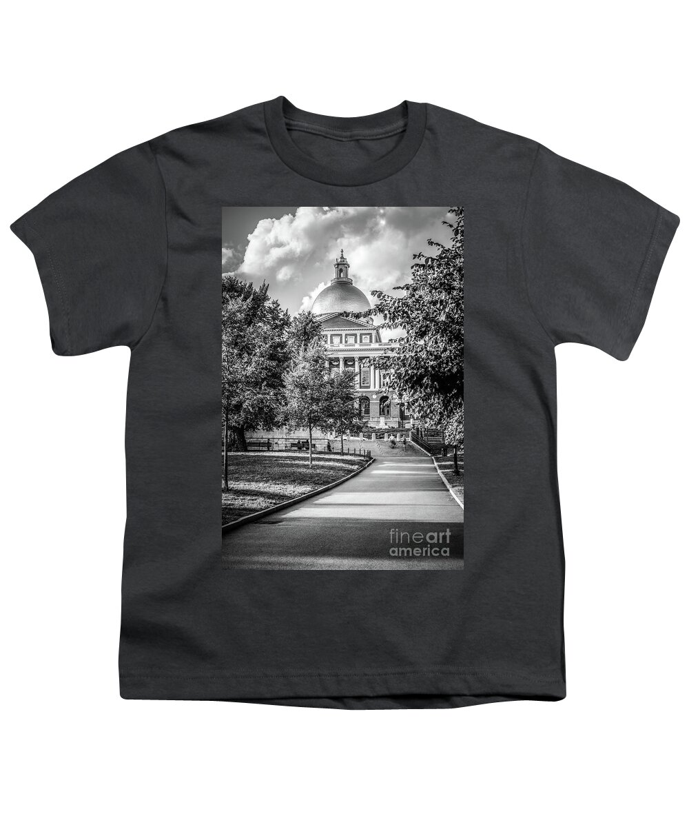 America Youth T-Shirt featuring the photograph Massachusetts Statehouse Black and White Photo by Paul Velgos