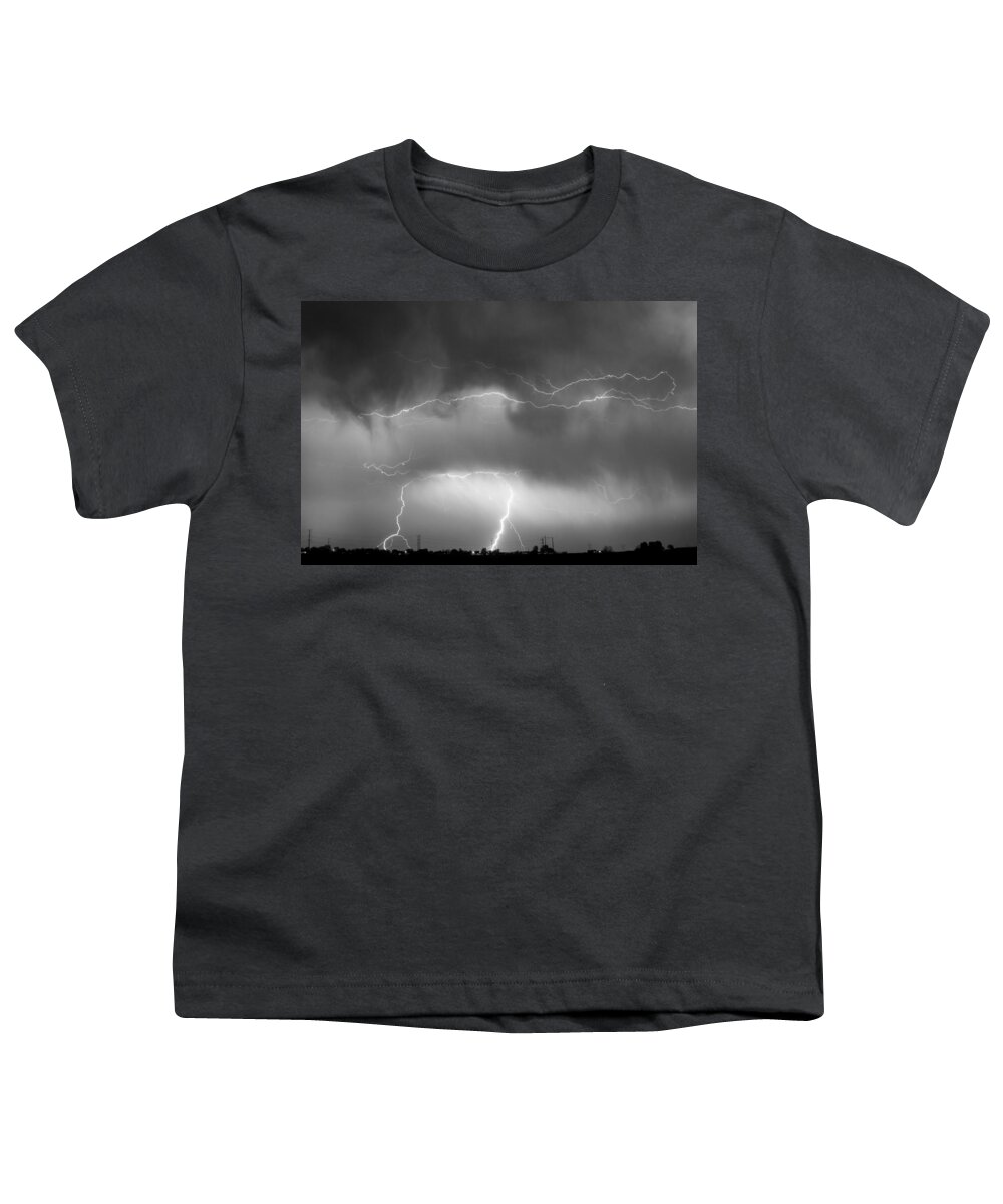 bo Insogna Youth T-Shirt featuring the photograph May Showers - Lightning Thunderstorm BW 5-10-2011 by James BO Insogna
