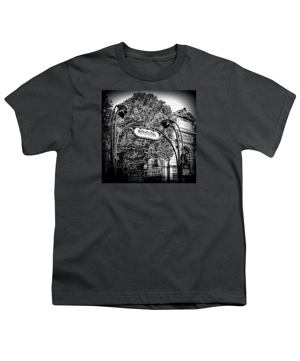 Metropolitain Youth T-Shirt featuring the photograph Metropolitain B W by Pamela Newcomb