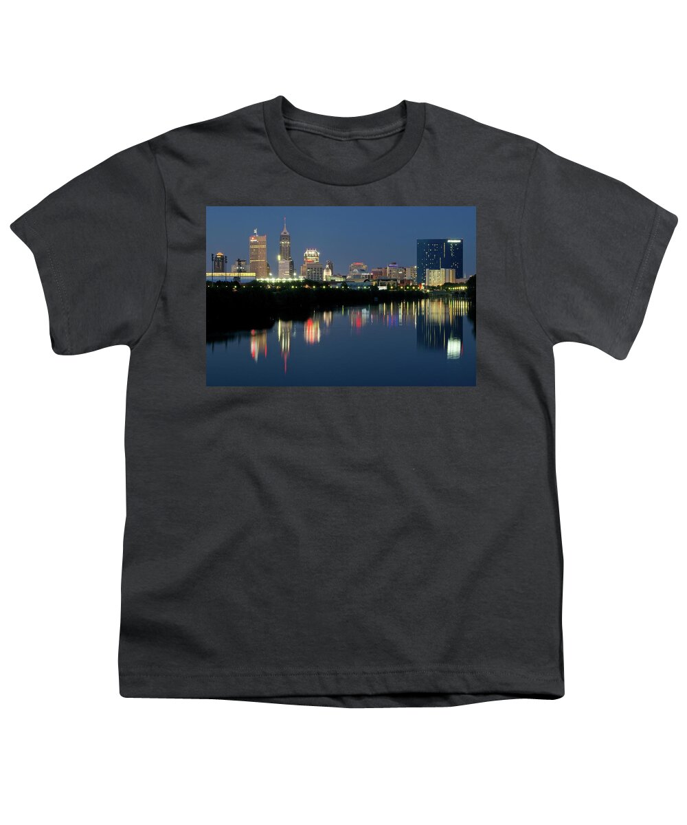Indianapolis Youth T-Shirt featuring the photograph Midnight Blue Indy Skyline by Frozen in Time Fine Art Photography