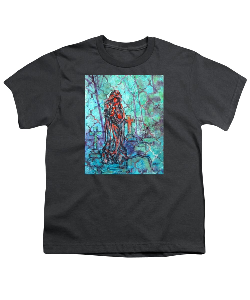 Statue Youth T-Shirt featuring the painting Midnight in the Garden of Good and Evil by Barbara O'Toole