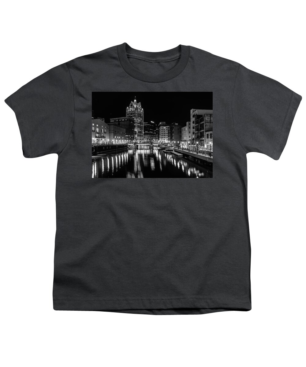 Monochrome Youth T-Shirt featuring the photograph Milwaukee at Night by John Roach