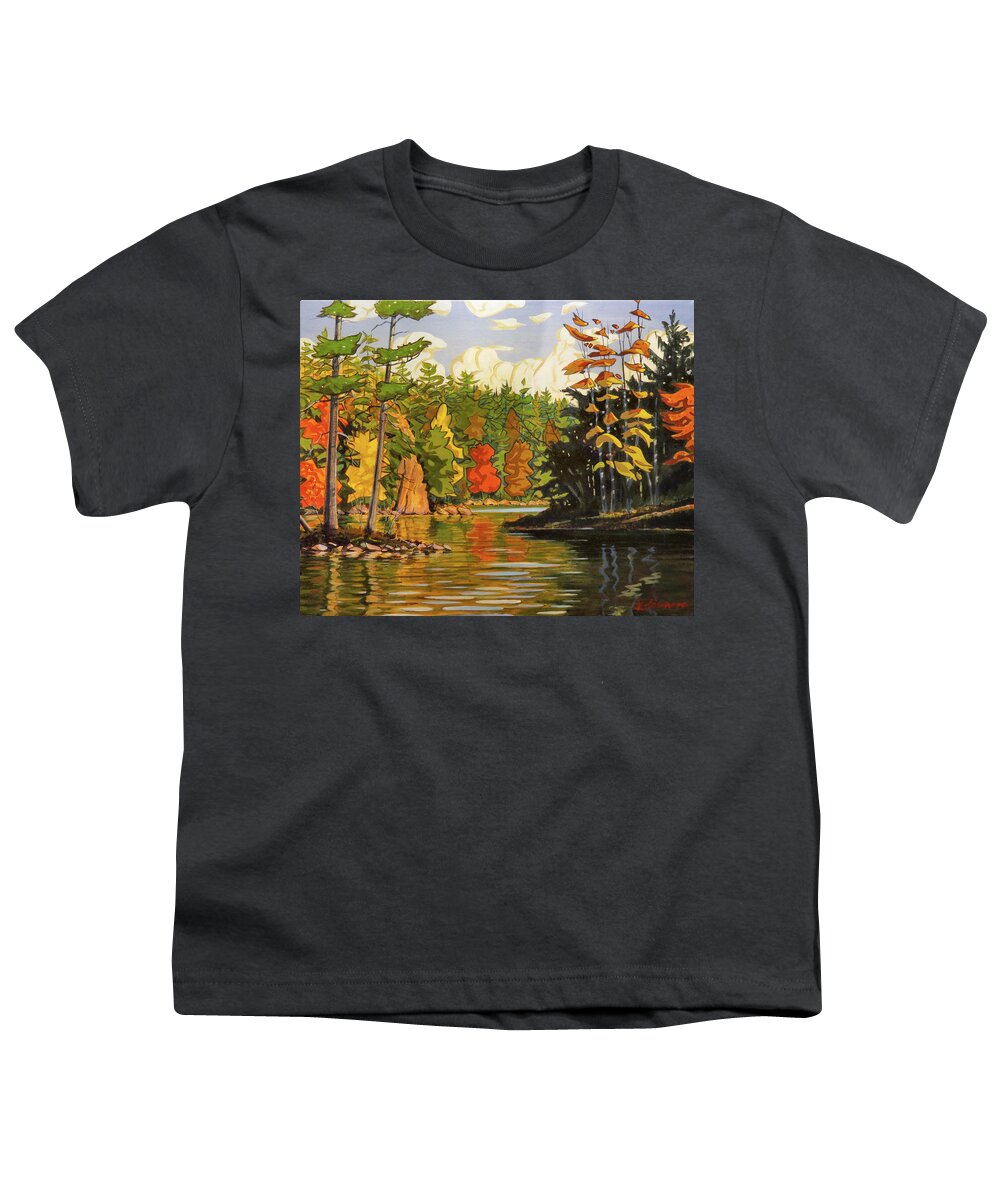 Canada Youth T-Shirt featuring the painting Mink Lake Narrows by David Gilmore