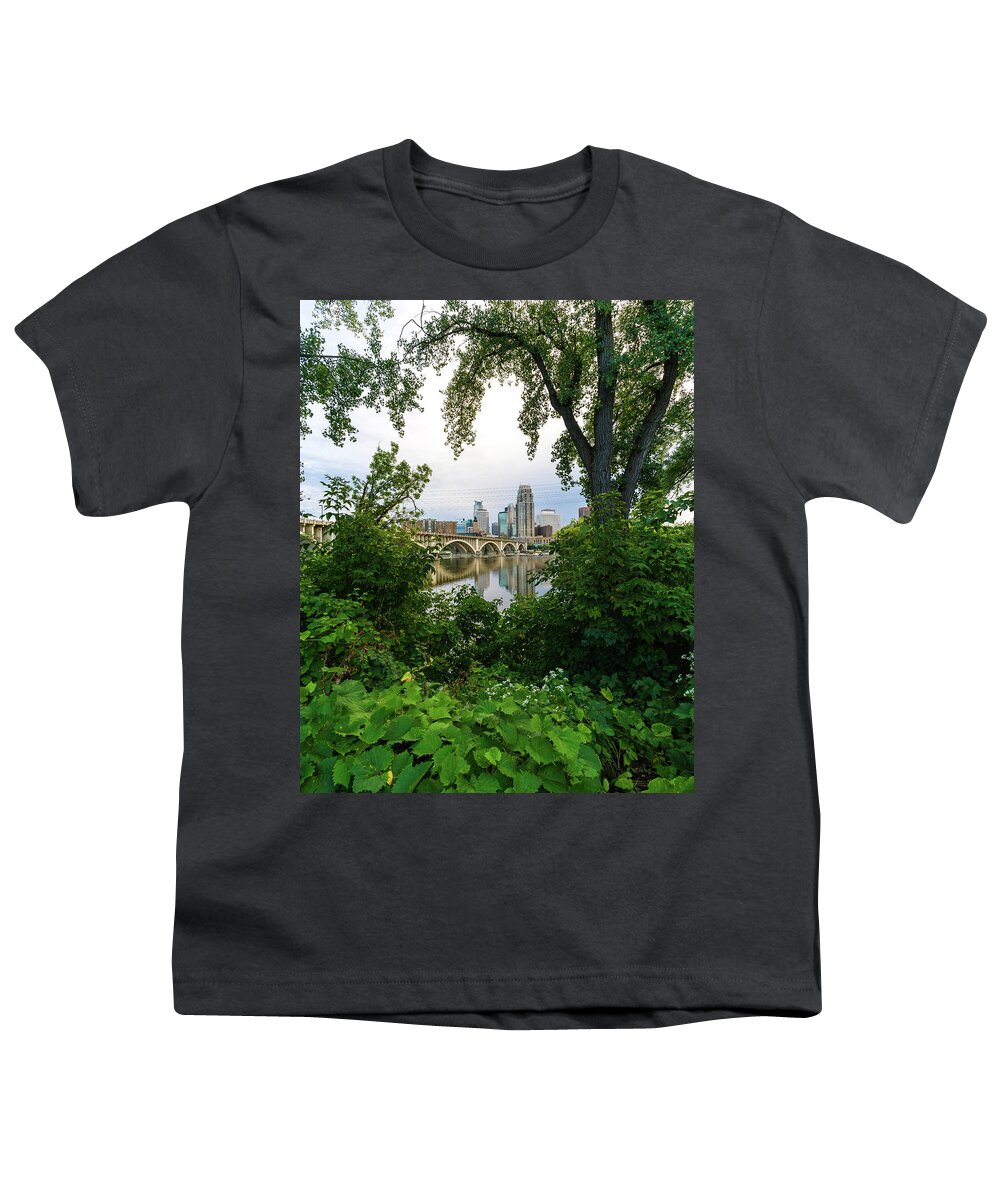 Minneapolis Youth T-Shirt featuring the photograph Minneapolis Through the Trees by Mike Evangelist
