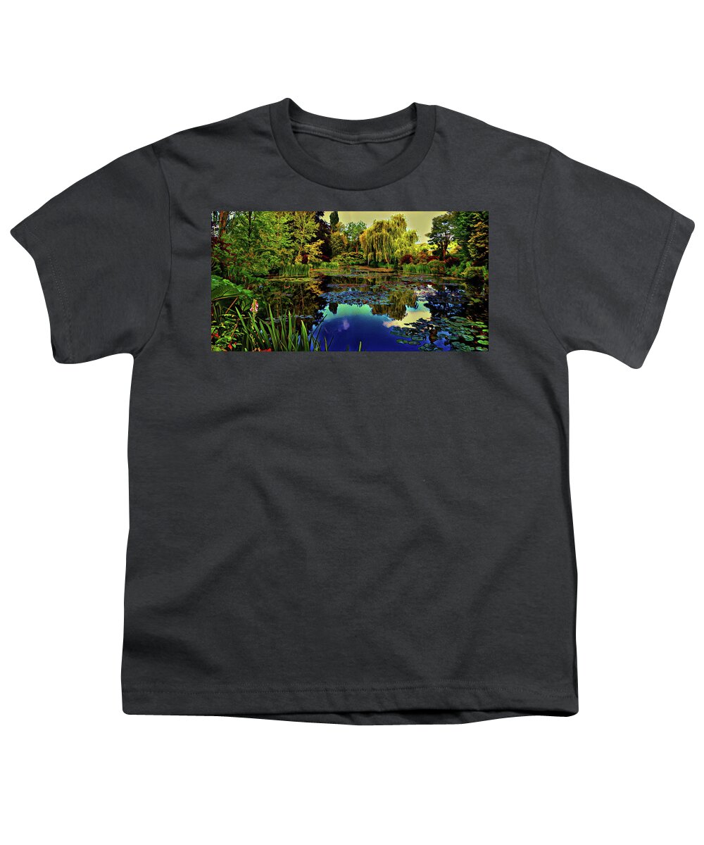 Artist Youth T-Shirt featuring the digital art Monet's flower garden - Water Lilies by Russ Harris