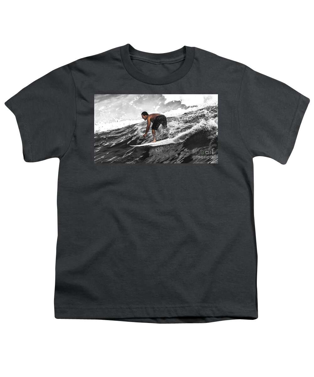 Beach Youth T-Shirt featuring the photograph Monochrome Surfin' by Eye Olating Images