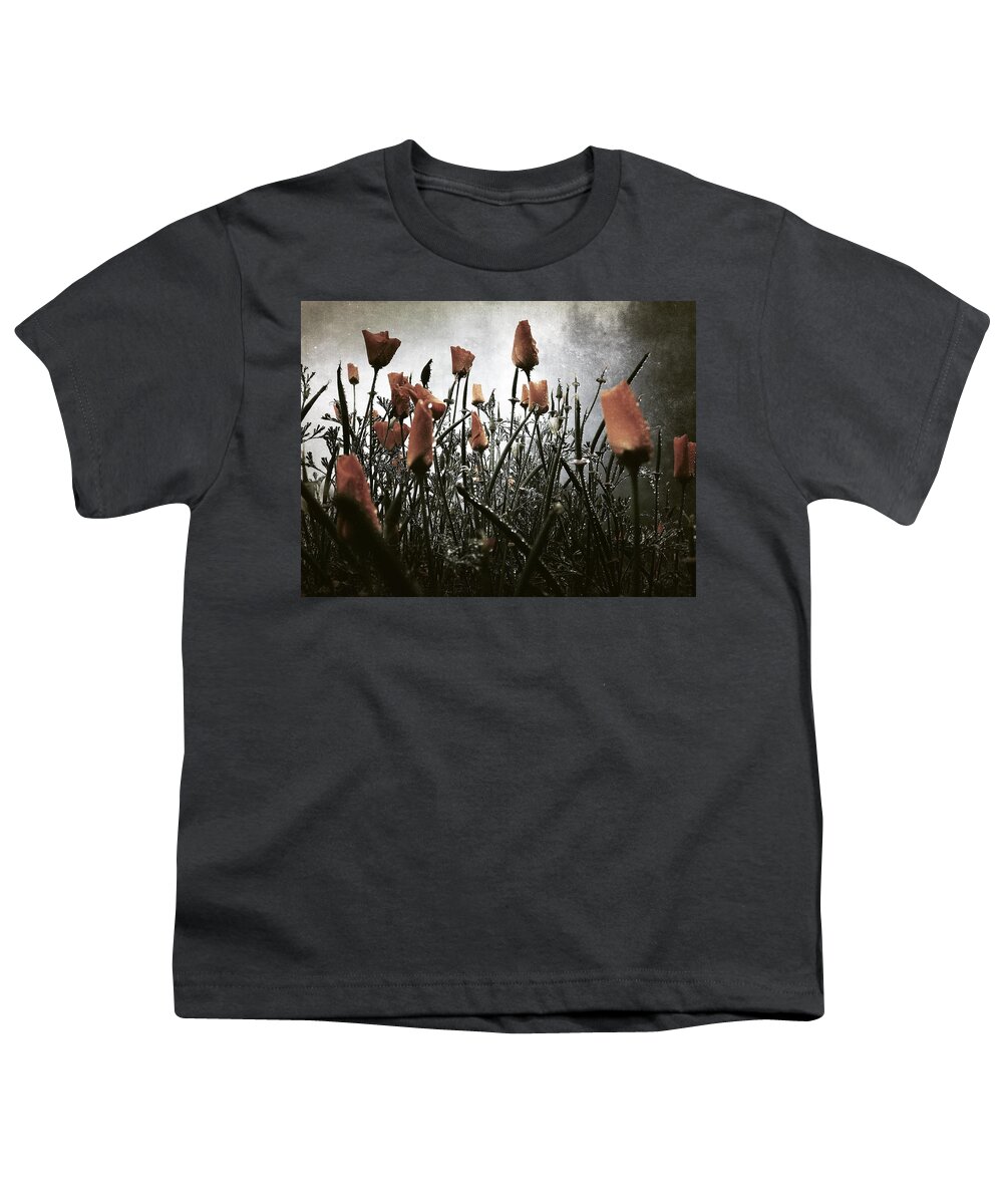 Poppy Youth T-Shirt featuring the digital art Moody Poppies by Kevyn Bashore