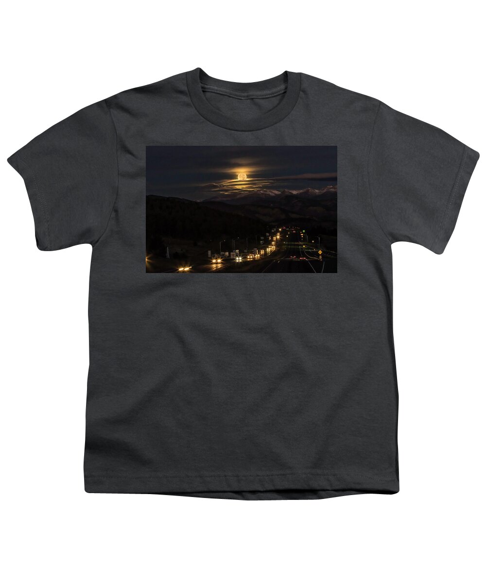 Beaver Moon Youth T-Shirt featuring the photograph Moon Over Genessee by Kristal Kraft