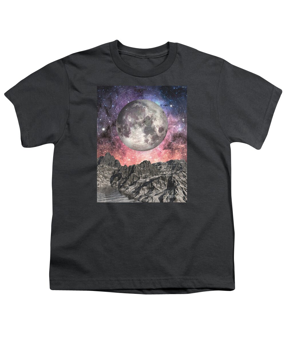 Moon Youth T-Shirt featuring the digital art Moon Over Mountain Lake by Phil Perkins