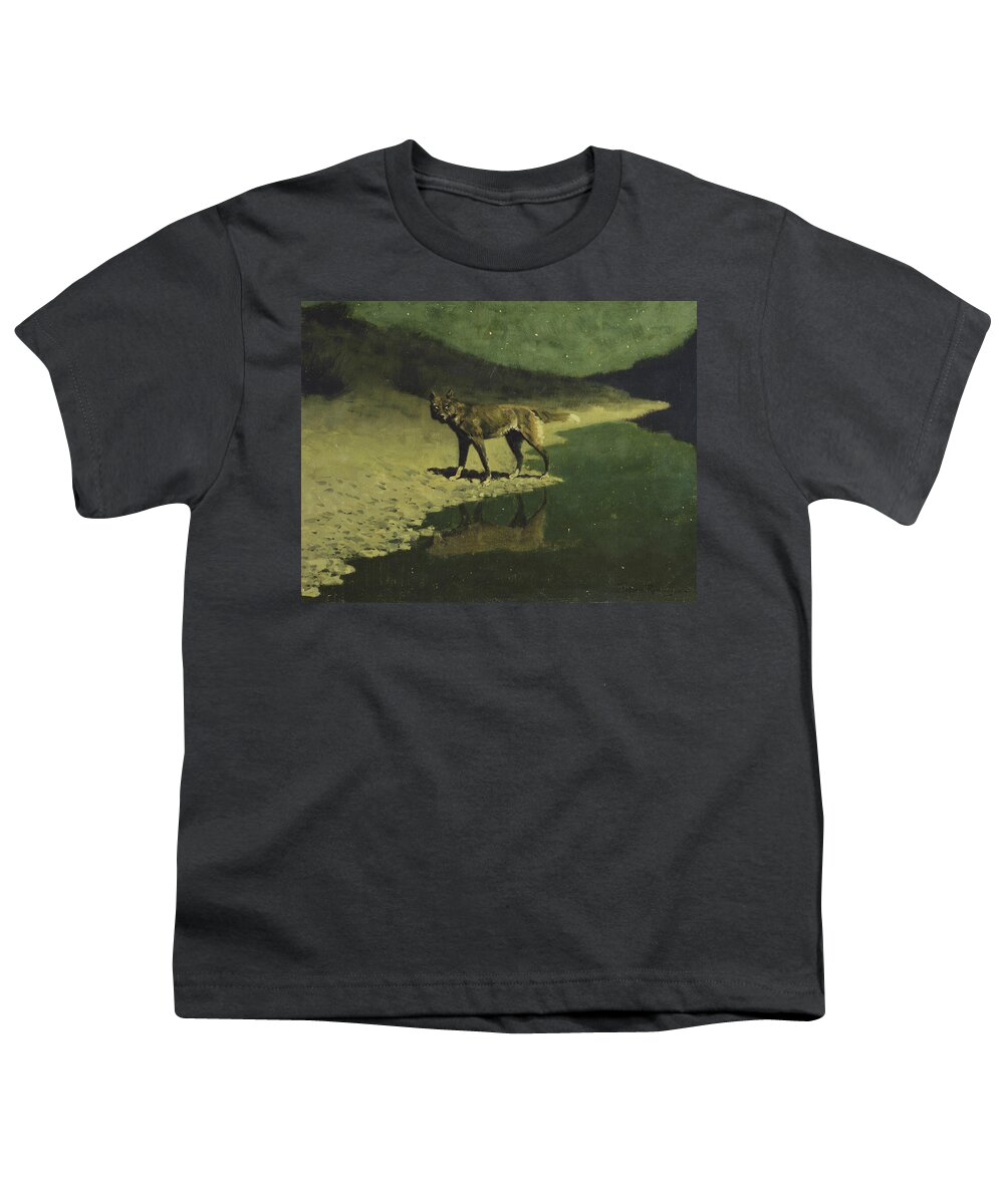 Frederic Remington Youth T-Shirt featuring the painting Moonlight, Wolf #2 by Frederic Remington