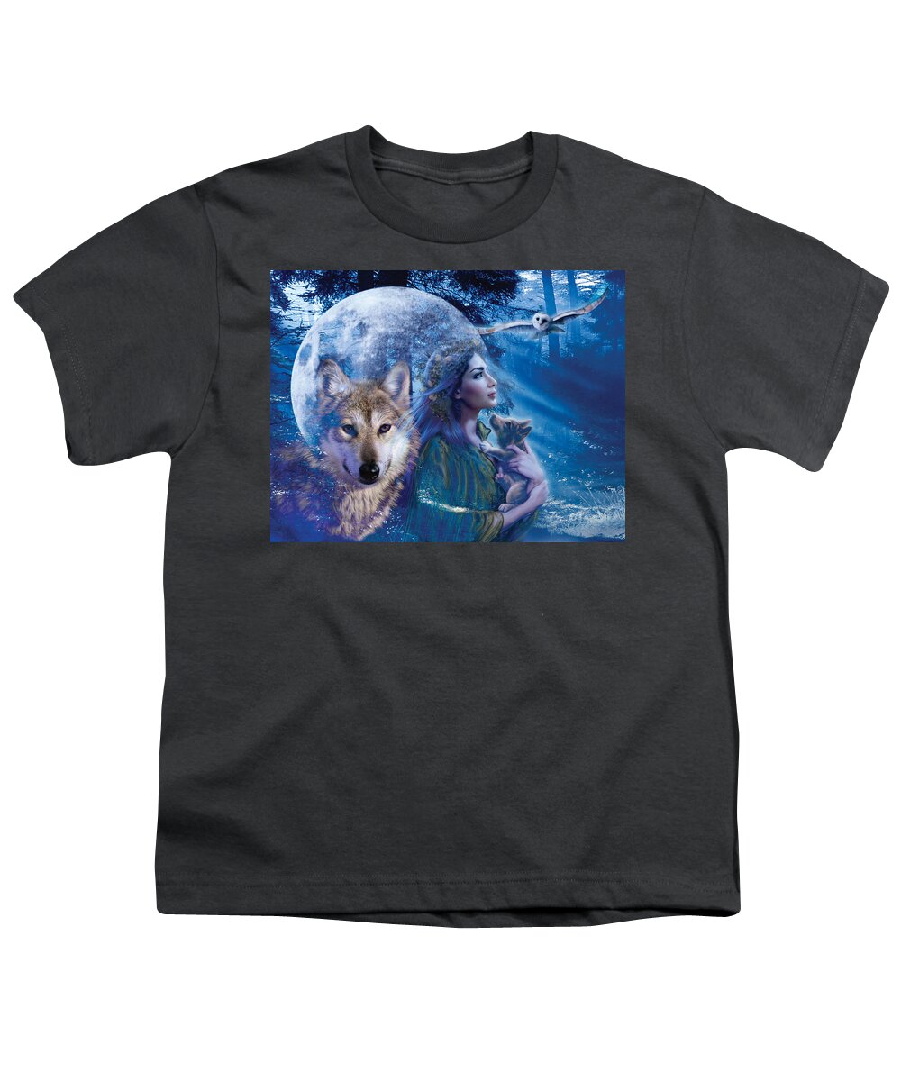 Wolf Youth T-Shirt featuring the photograph Moonlit Brethren Variant 1 by MGL Meiklejohn Graphics Licensing
