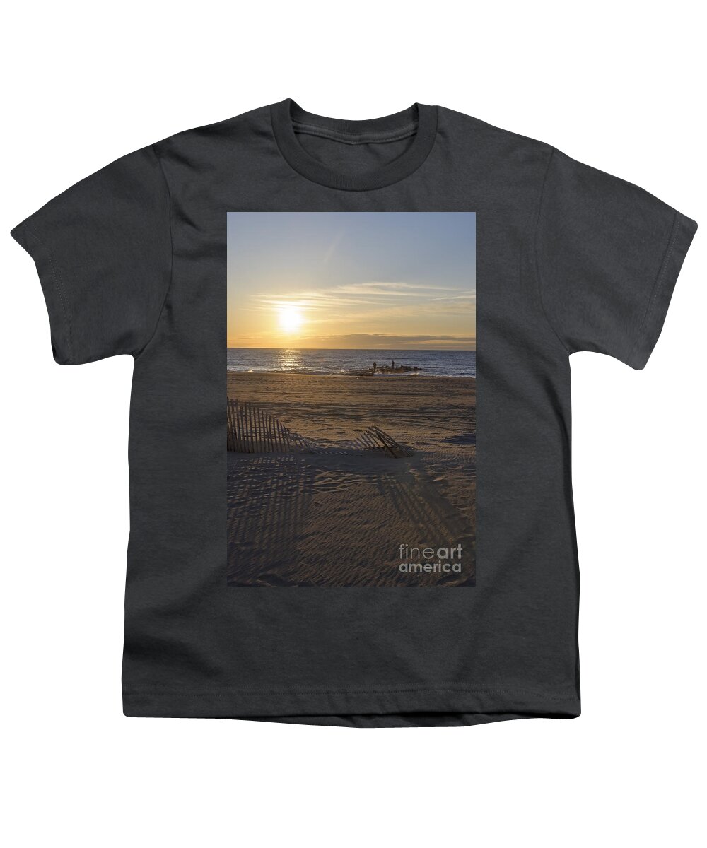 Jetty Youth T-Shirt featuring the photograph Morning Fishing in Asbury II by Debra Fedchin