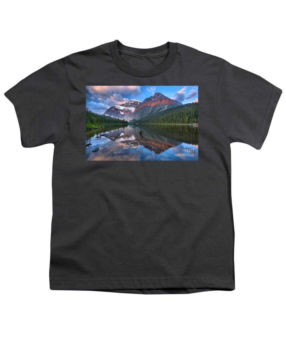  Youth T-Shirt featuring the photograph Morning Reflections In Cavell Pond by Adam Jewell