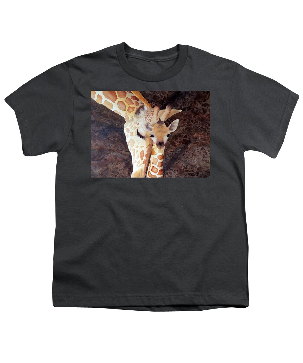 Giraffe Youth T-Shirt featuring the painting Mother and Child by Laurel Best