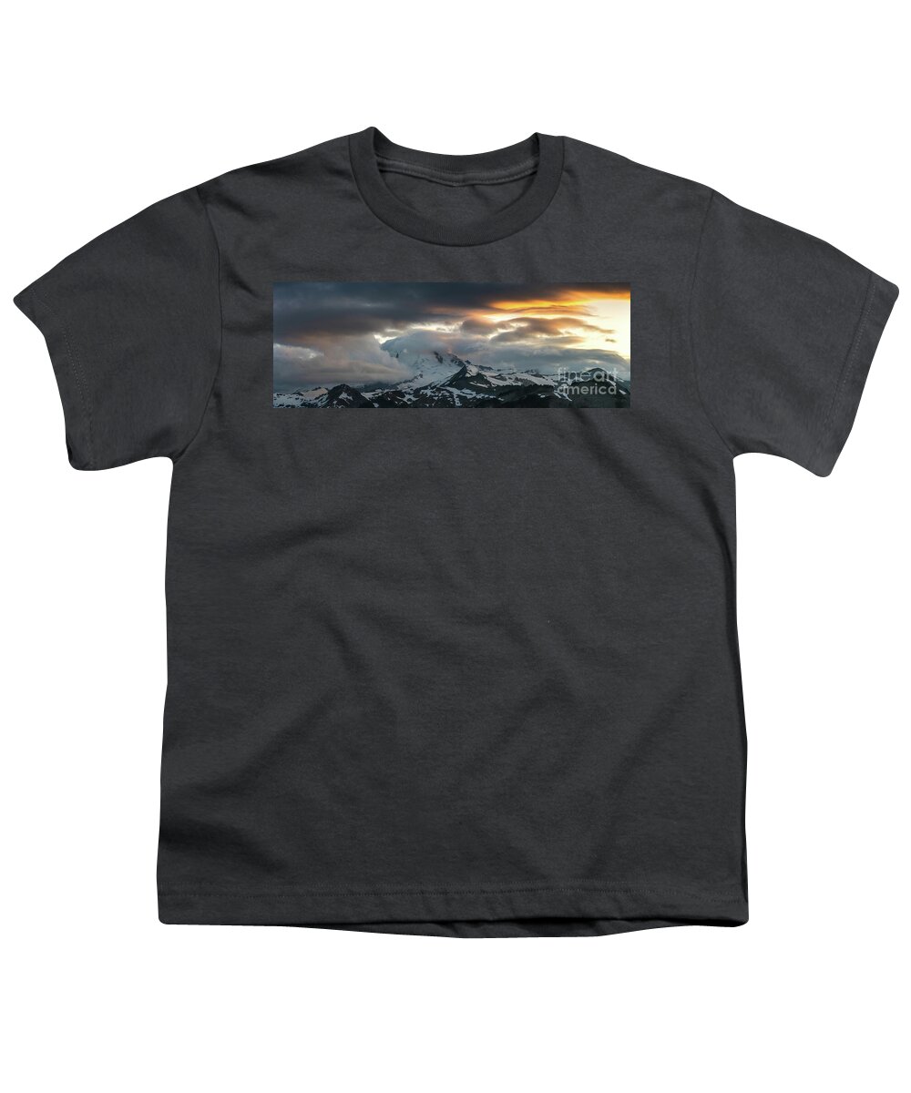 Mount Baker Youth T-Shirt featuring the photograph Mount Baker Sunset Cloudscape Drama Panorama by Mike Reid