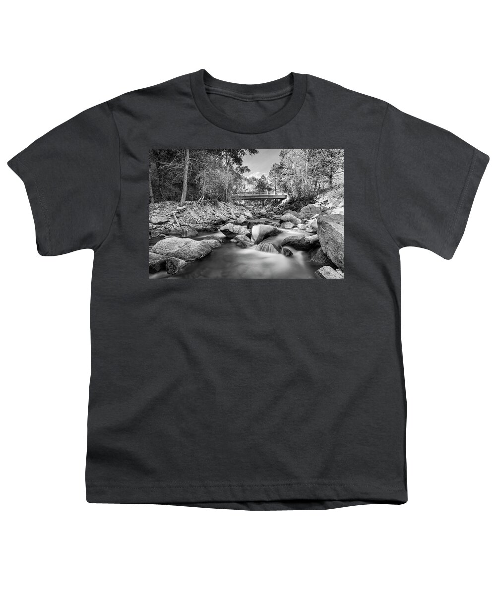 Bridge Youth T-Shirt featuring the photograph Mountain Creek Bridge in Black and White by James BO Insogna